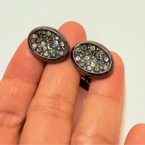 TATEOSSIAN gunmetal plated Black Sparkling Oval Crystal cufflinks